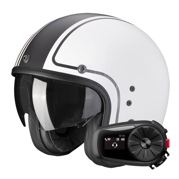 Casque Jet Scorpion Belfast Evo Retrol White Silver + Kit Bluetooth 5S Solo