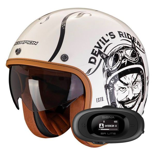 Casque Jet Scorpion Belfast Evo Romeo Cream Black + Kit bluetooth 5R Lite Solo