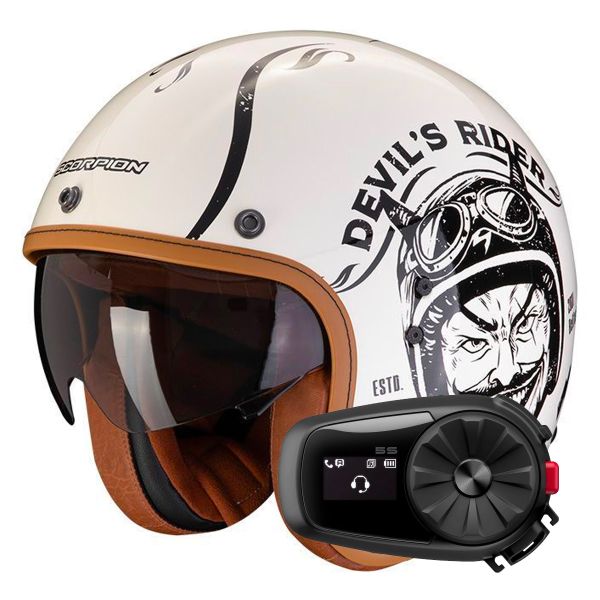 Casque Jet Scorpion Belfast Evo Romeo Cream Black + Kit Bluetooth 5S Solo