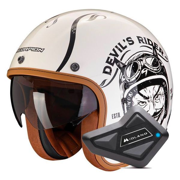 Casque Jet Scorpion Belfast Evo Romeo Cream Black + Kit Bluetooth BT Mini