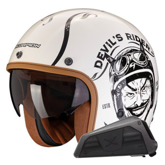 Casque Jet Scorpion Belfast Evo Romeo Cream Black + Kit bluetooth Exo-Com Link-1