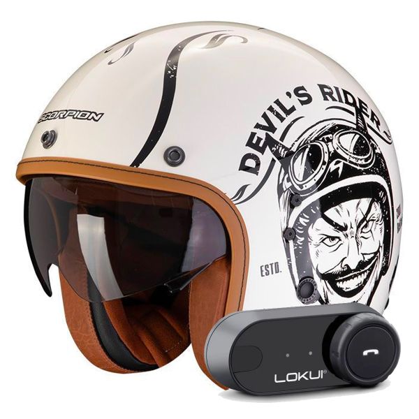 Casque Jet Scorpion Belfast Evo Romeo Cream Black + Kit Bluetooth Lokui K30
