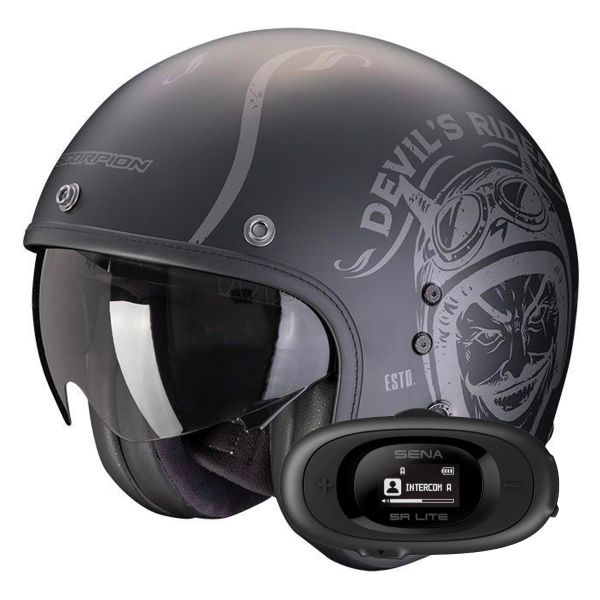 Casque Jet Scorpion Belfast Evo Romeo Matt Black Silver + Kit bluetooth 5R Lite Solo