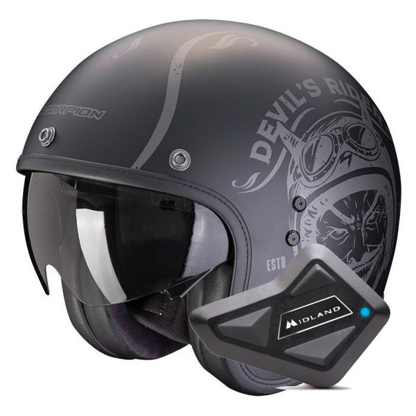 Casque Jet Scorpion Belfast Evo Romeo Matt Black Silver + Kit Bluetooth 5S Solo
