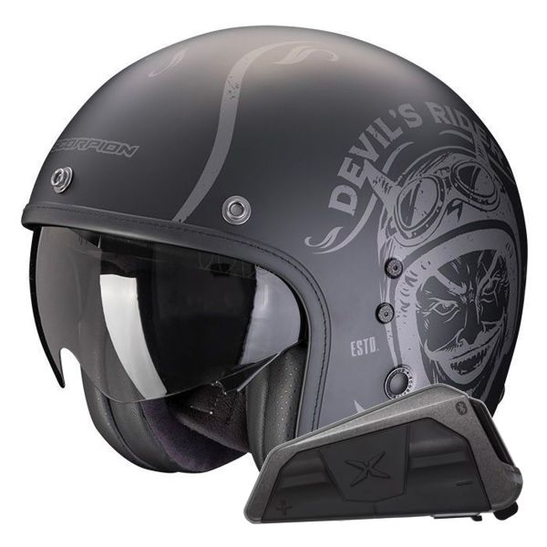 Casque Jet Scorpion Belfast Evo Romeo Matt Black Silver + Kit bluetooth Exo-Com Link-1
