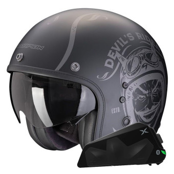 Casque Jet Scorpion Belfast Evo Romeo Matt Black Silver + Kit bluetooth Exo-Com Link-1C