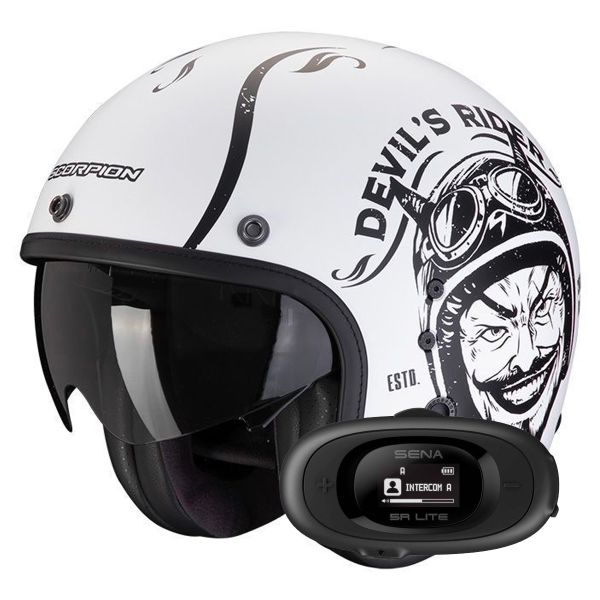 Casque Jet Scorpion Belfast Evo Romeo Matt White Black + Kit bluetooth 5R Lite Solo