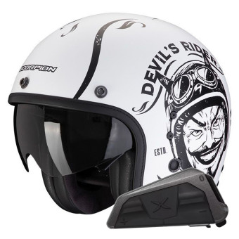 Casque Jet Scorpion Belfast Evo Romeo Matt White Black + Kit bluetooth Exo-Com Link-1