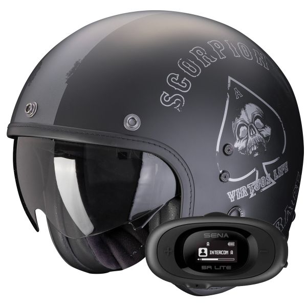 Casque Jet Scorpion Belfast Evo Spade Matt Black Silver + Kit bluetooth 5R Lite Solo Casque Jet Scorpion Belfast Evo Spade Matt Black Silver + Kit bluetooth 5R Lite Solo