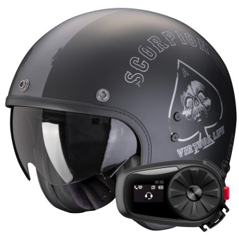 Casque Jet Scorpion Belfast Evo Spade Matt Black Silver + Kit Bluetooth 5S Solo