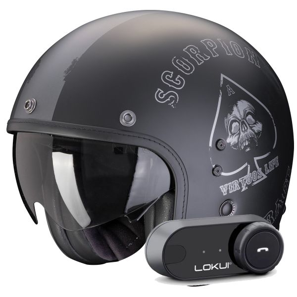 Casque Jet Scorpion Belfast Evo Spade Matt Black Silver + Kit Bluetooth Lokui K30 Casque Jet Scorpion Belfast Evo Spade Matt Black Silver + Kit Bluetooth Lokui K30
