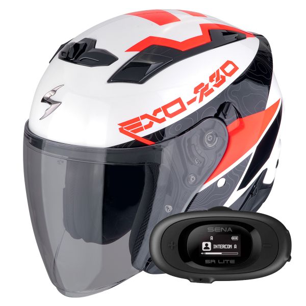 Casque Jet Scorpion Exo 230 Band Matt Black Red Silver + Kit bluetooth 5R Lite