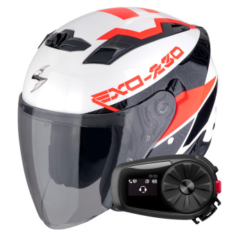Casque Jet Scorpion Exo 230 Band Matt Black Red Silver + Kit Bluetooth 5S Solo