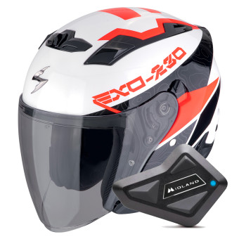 Casque Jet Scorpion Exo 230 Band Matt Black Red Silver + Kit Bluetooth BT Mini