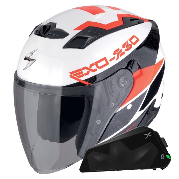Casque Jet Scorpion Exo 230 Band Matt Black Red Silver + Kit bluetooth Exo-Com Link-1C