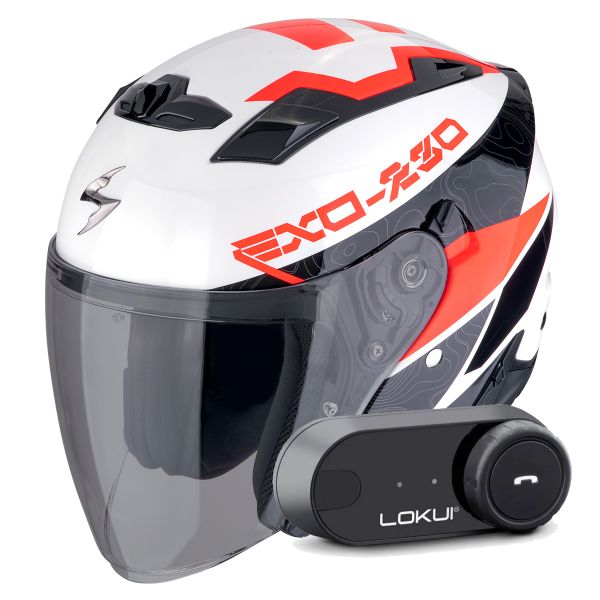 Casque Jet Scorpion Exo 230 Band Matt Black Red Silver + Kit Bluetooth Lokui K30