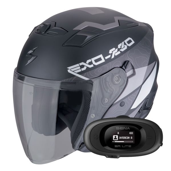Casque Jet Scorpion Exo 230 Band Matt Black Silver + Kit bluetooth 5R Lite