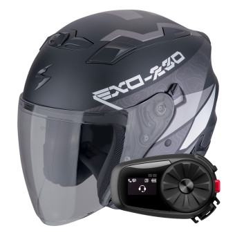Casque Jet Scorpion Exo 230 Band Matt Black Silver + Kit Bluetooth 5S Solo