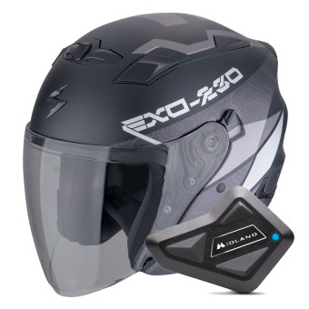 Casque Jet Scorpion Exo 230 Band Matt Black Silver + Kit Bluetooth BT Mini