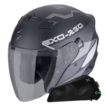 Casque Jet Scorpion Exo 230 Band Matt Black Silver + Kit bluetooth Exo-Com Link-1C