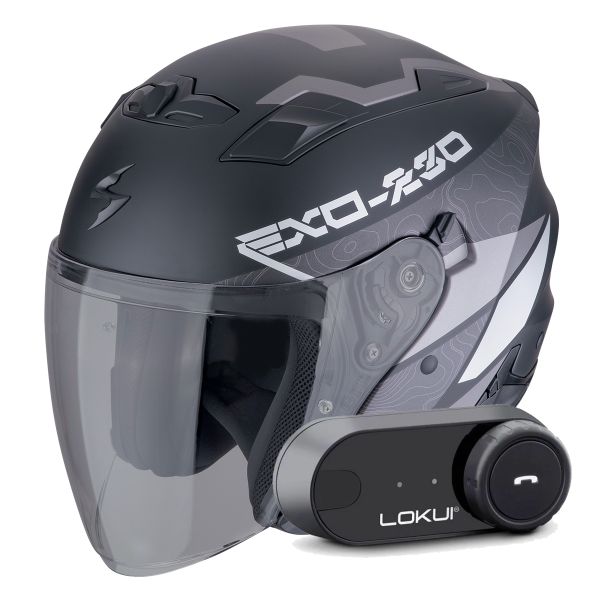 Casque Jet Scorpion Exo 230 Band Matt Black Silver + Kit Bluetooth Lokui K30