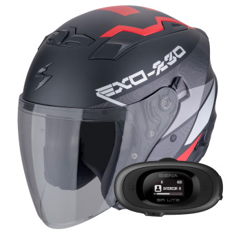 Casque Jet Scorpion Exo 230 Band White Black Red + Kit bluetooth 5R Lite