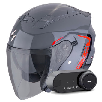 Casque Jet Scorpion Exo 230 Cit-E Grey Red + Kit Bluetooth Lokui K30