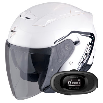 Casque Jet Scorpion Exo 230 Cit-E White Black + Kit bluetooth 5R Lite