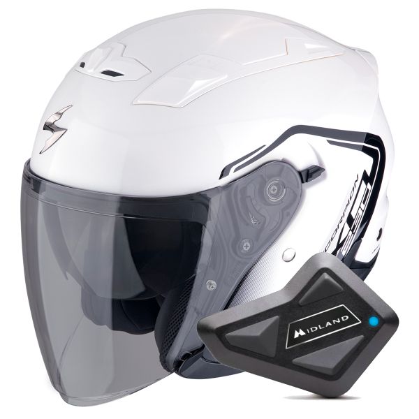 Casque Jet Scorpion Exo 230 Cit-E White Black + Kit Bluetooth BT Mini