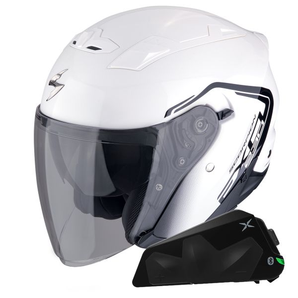 Casque Jet Scorpion Exo 230 Cit-E White Black + Kit bluetooth Exo-Com Link-1C