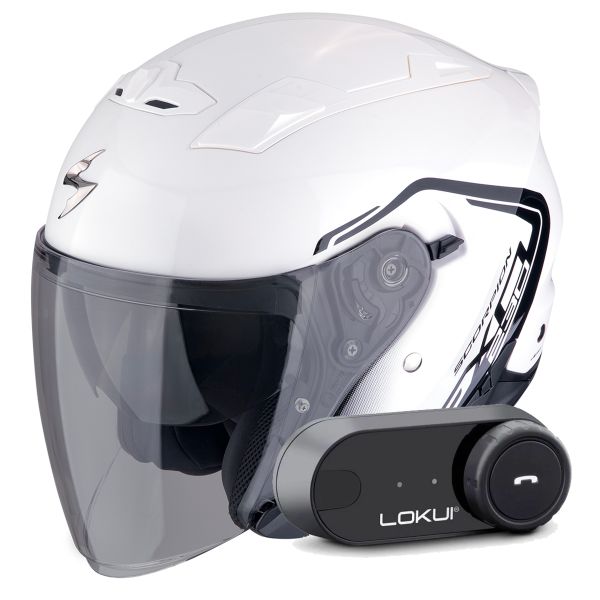 Casque Jet Scorpion Exo 230 Cit-E White Black + Kit Bluetooth Lokui K30