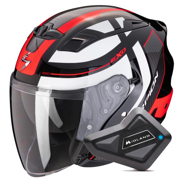 Casque Jet Scorpion Exo 230 Pul Black Red + Kit Bluetooth BT Mini