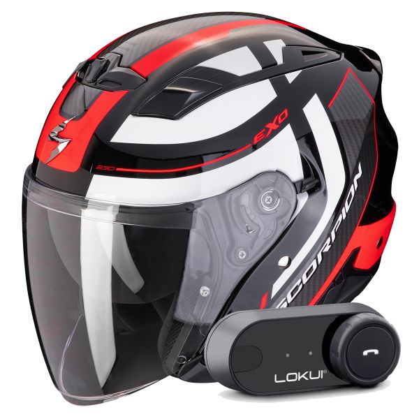 Casque Jet Scorpion Exo 230 Pul Black Red + Kit Bluetooth Lokui K30