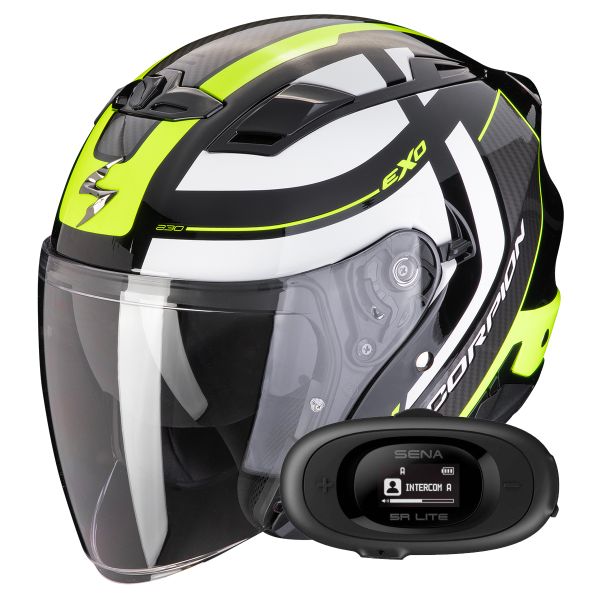 Casque Jet Scorpion Exo 230 Pul Black Yellow Fluo + Kit bluetooth 5R Lite Solo