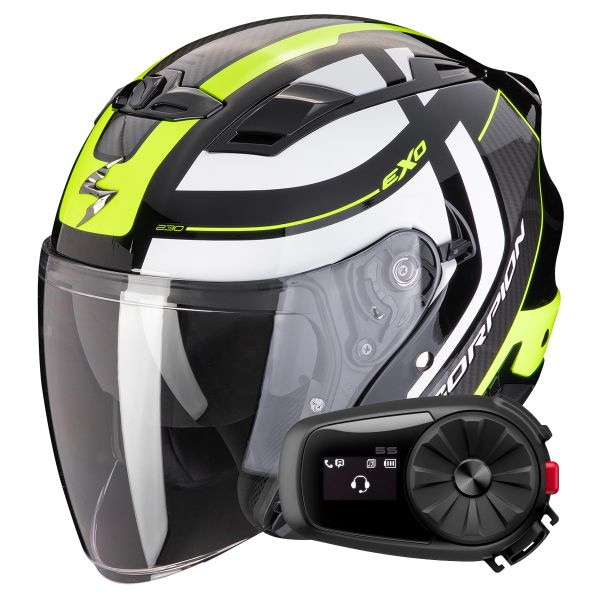 Casque Jet Scorpion Exo 230 Pul Black Yellow Fluo + Kit Bluetooth 5S Solo