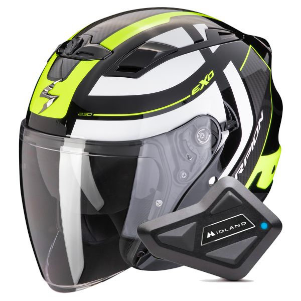 Casque Jet Scorpion Exo 230 Pul Black Yellow Fluo + Kit Bluetooth BT Mini