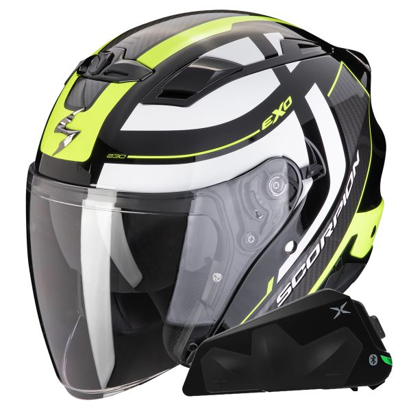 Casque Jet Scorpion Exo 230 Pul Black Yellow Fluo + Kit bluetooth Exo-Com Link-1C