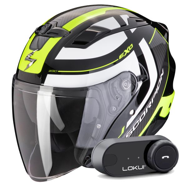 Casque Jet Scorpion Exo 230 Pul Black Yellow Fluo + Kit Bluetooth Lokui K30
