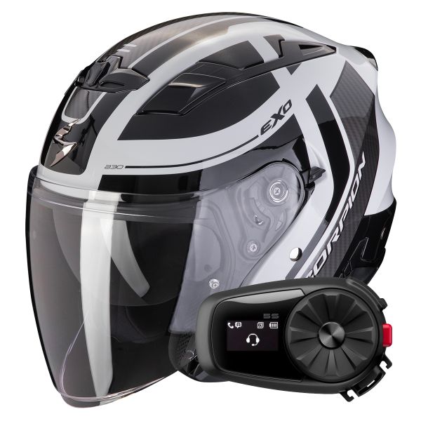 Casque Jet Scorpion Exo 230 Pul Grey Black + Kit Bluetooth 5S Solo