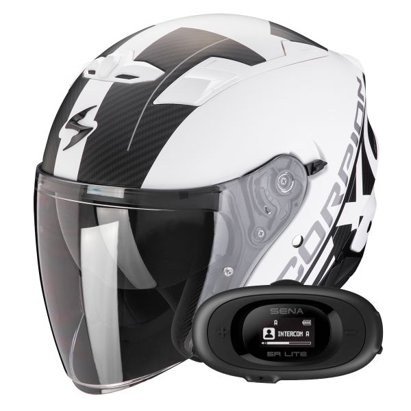 Casque Jet Scorpion Exo 230 QR Matt White Black + Kit bluetooth 5R Lite Solo