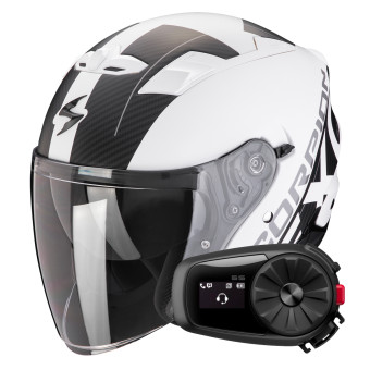 Casque Jet Scorpion Exo 230 QR Matt White Black + Kit Bluetooth 5S Solo Casque Jet Scorpion Exo 230 QR Matt White Black + Kit Bluetooth 5S Solo
