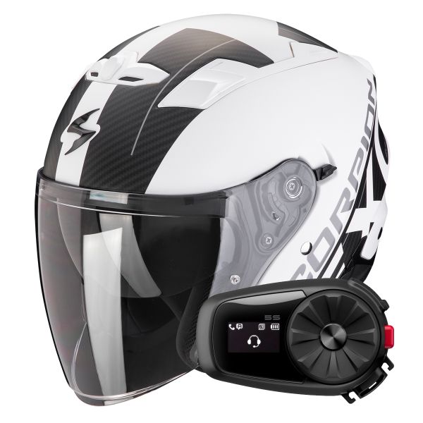 Casque Jet Scorpion Exo 230 QR Matt White Black + Kit Bluetooth 5S Solo