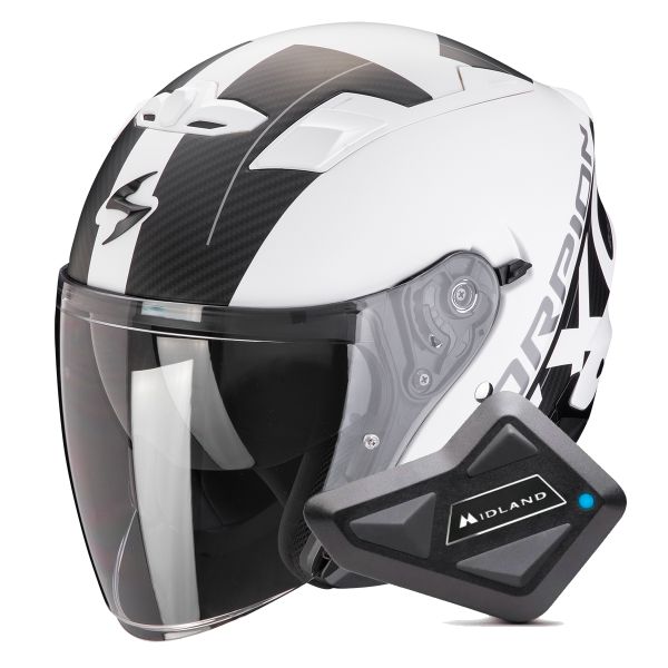 Casque Jet Scorpion Exo 230 QR Matt White Black + Kit Bluetooth BT Mini