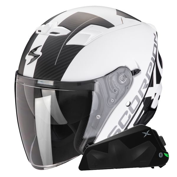 Casque Jet Scorpion Exo 230 QR Matt White Black + Kit bluetooth Exo-Com Link-1C