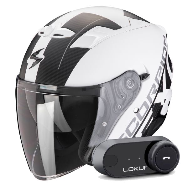 Casque Jet Scorpion Exo 230 QR Matt White Black + Kit Bluetooth Lokui K30
