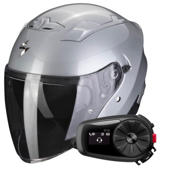 Casque Jet Scorpion Exo 230 Silver + Kit Bluetooth 5S Solo