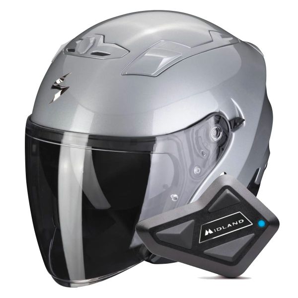 Casque Jet Scorpion Exo 230 Silver + Kit Bluetooth BT Mini