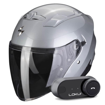 Casque Jet Scorpion Exo 230 Silver + Kit Bluetooth Lokui K30