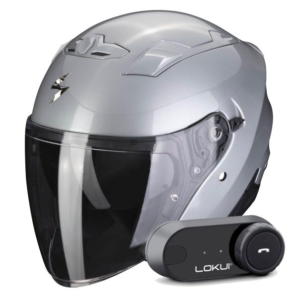 Casque Jet Scorpion Exo 230 Silver + Kit Bluetooth Lokui K30