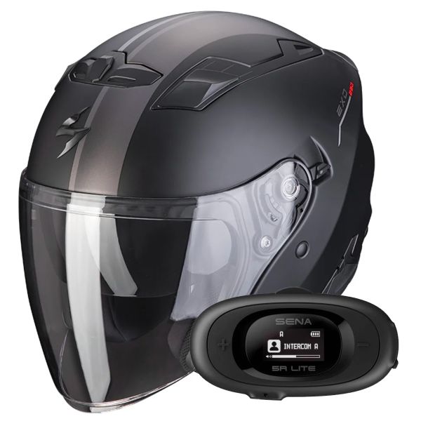 Casque Jet Scorpion Exo 230 SR Black Matt Silver Red + Kit bluetooth 5R Lite
